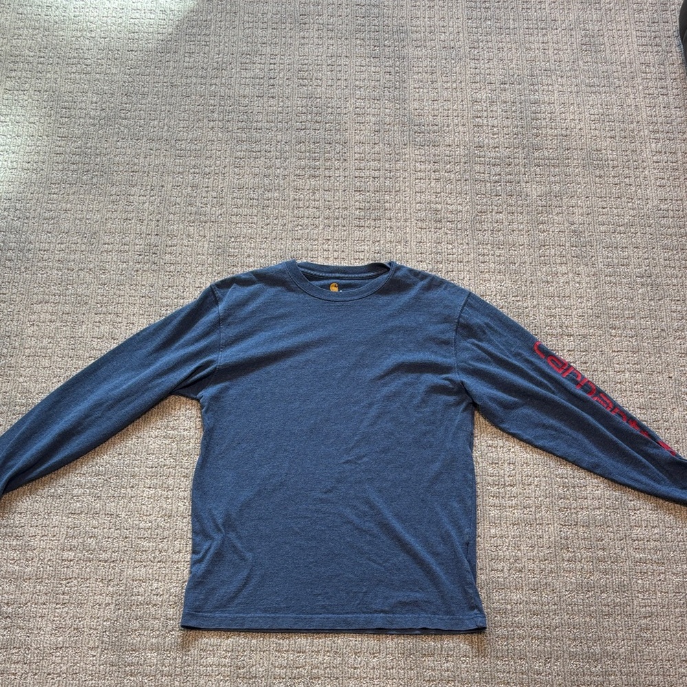 Carhartt Navy Long Sleeve Tee with Red Sleeve Logo